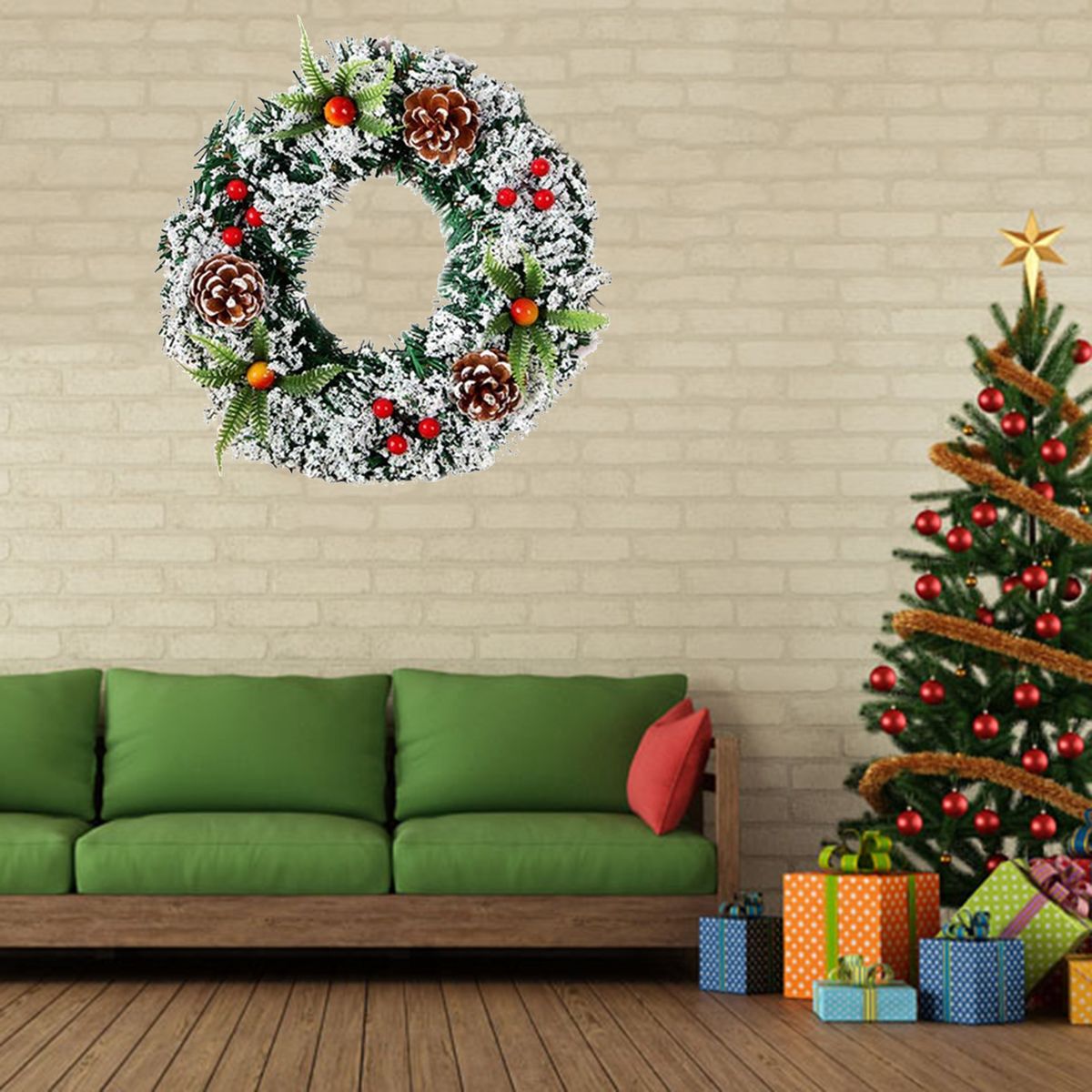 Christmas Wreath Artificial Decoration Indoor Pine Cones Window For