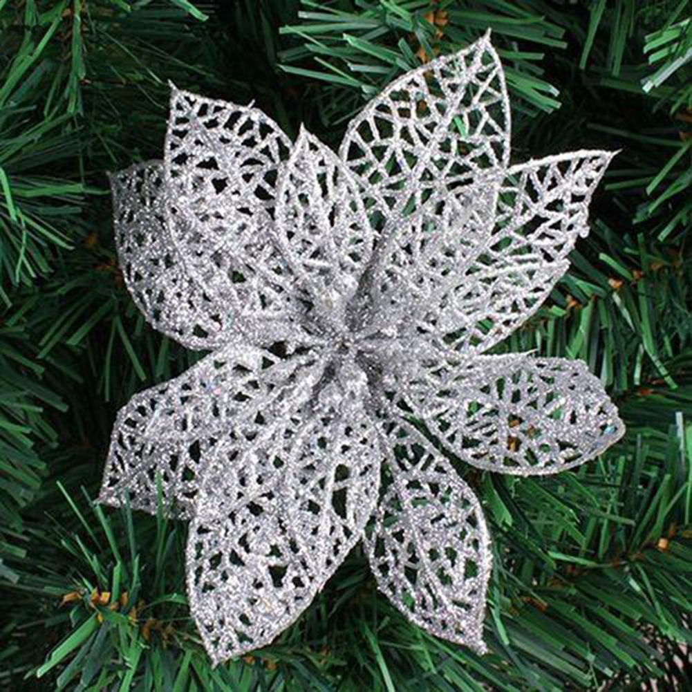 5Pcs Glitter Hollow Artificial Christmas Flower-Golden