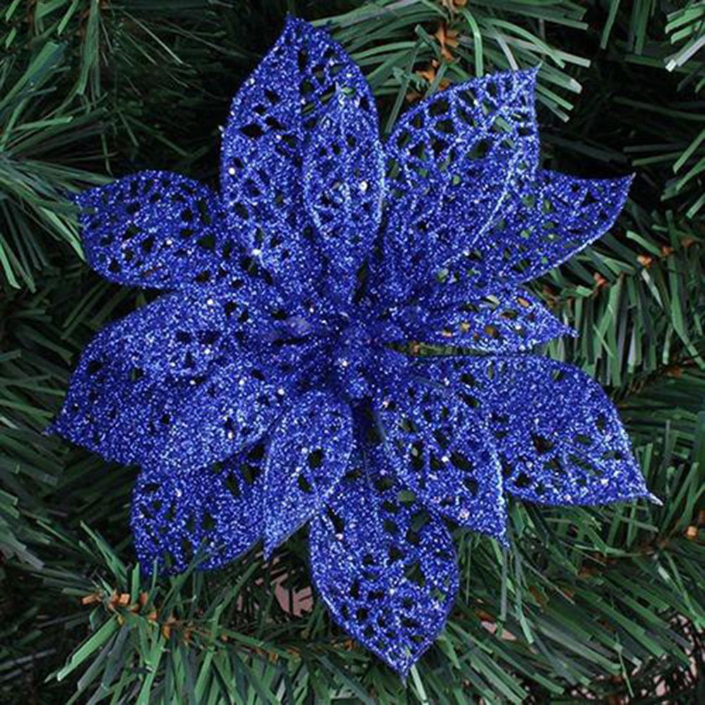5Pcs Glitter Hollow Artificial Christmas Flower-Golden