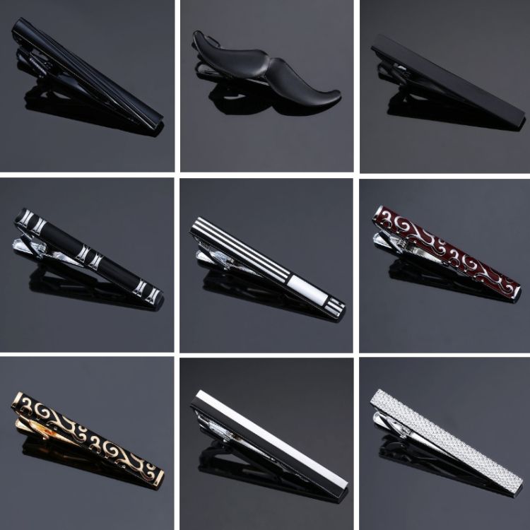 2 PCS Brass Polished Men Tie Clip, Color: Black Silver Strip