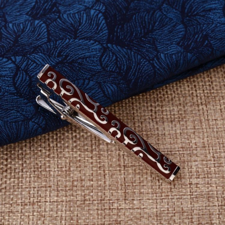 2 PCS Brass Polished Men Tie Clip, Color: Black Silver Strip