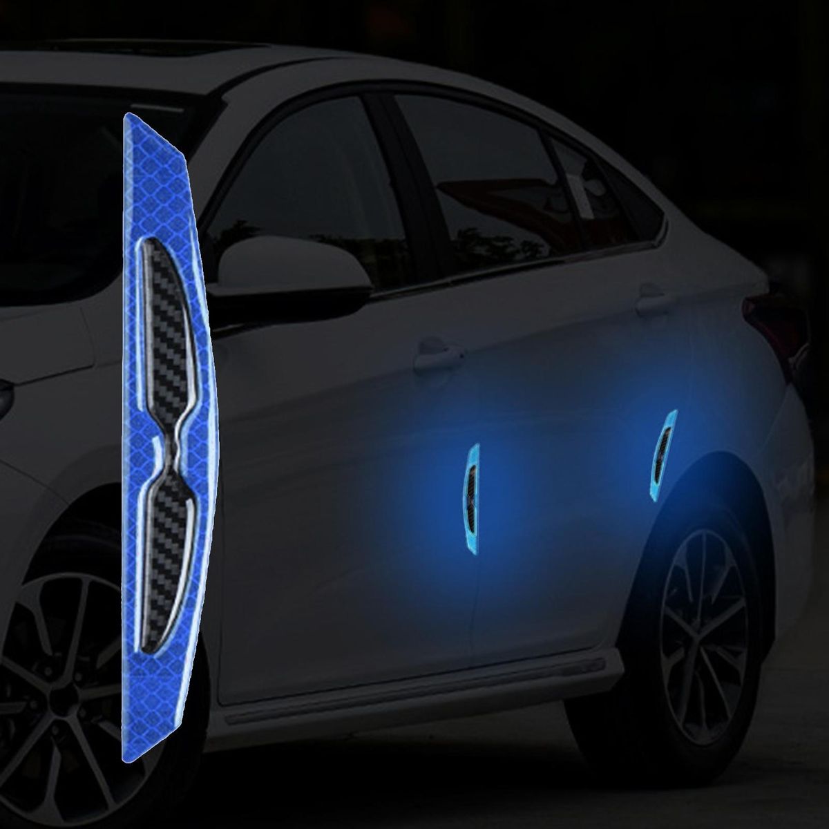 4Pcs Car Reflective Sticker Car Side Door Edge Protective Strip Blue