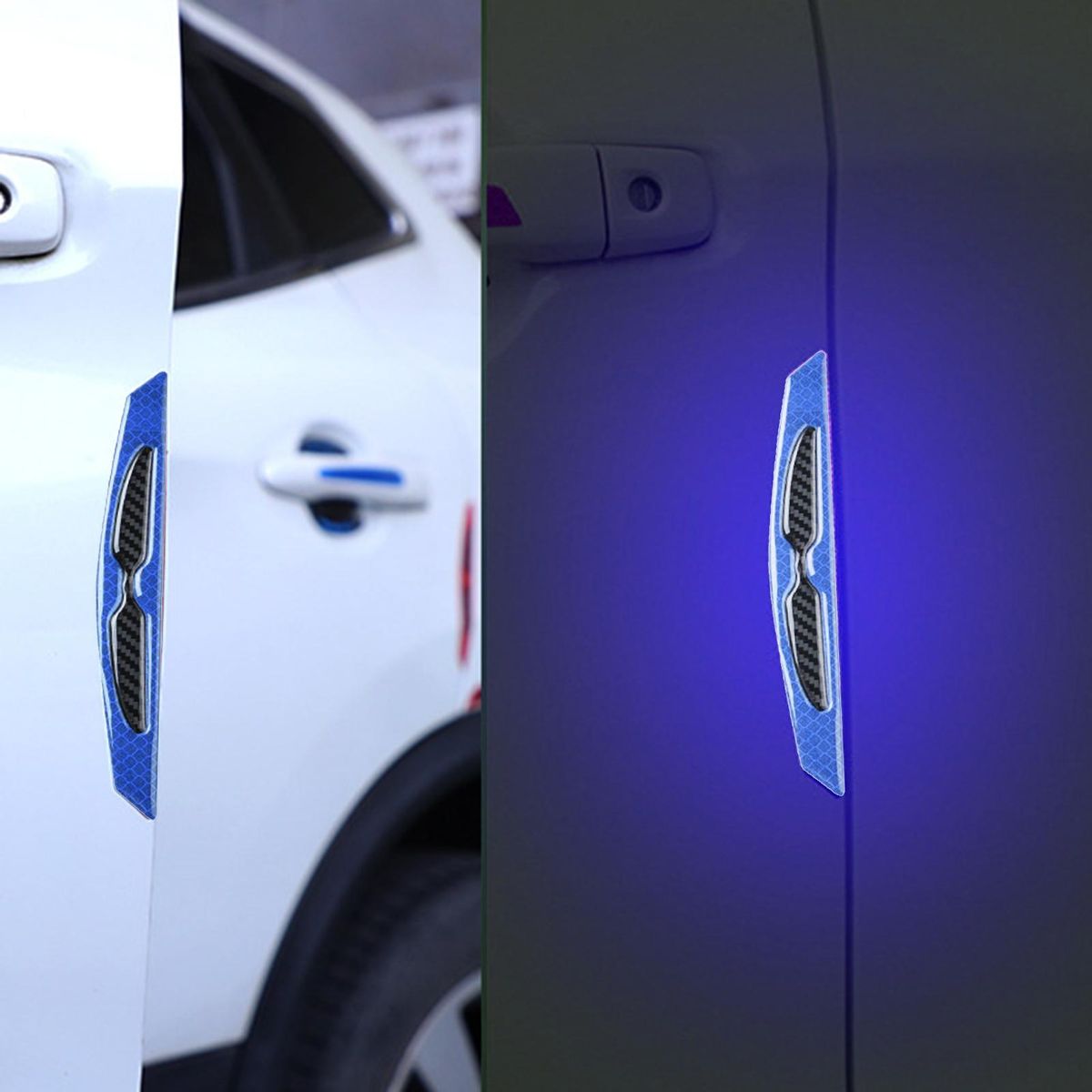 4Pcs Car Reflective Sticker Car Side Door Edge Protective Strip Blue