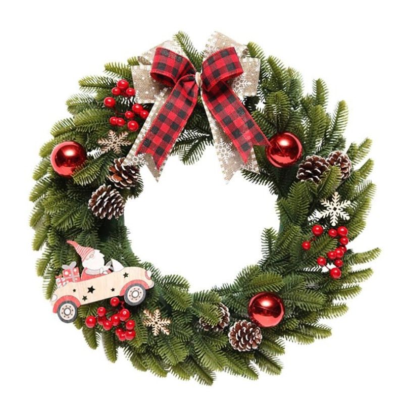 K92A Christmas Garland Red Pine Berry Xmas Tree Wreath For Holiday Party Garden Farmhouse Desktop Decoration New Year Gift Wreath