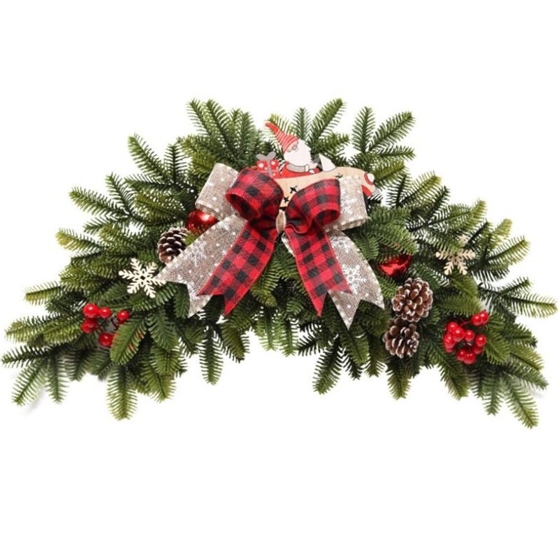 K92A Christmas Garland Red Pine Berry Xmas Tree Wreath For Holiday Party Garden Farmhouse Desktop Decoration New Year Gift Wreath
