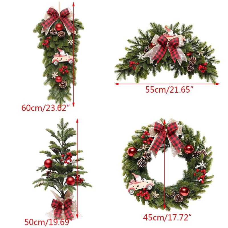 K92A Christmas Garland Red Pine Berry Xmas Tree Wreath For Holiday Party Garden Farmhouse Desktop Decoration New Year Gift Wreath