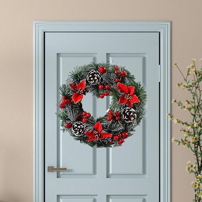 Christmas Wreath Front Door Wall Window Hanging Garland Hoop Flowers