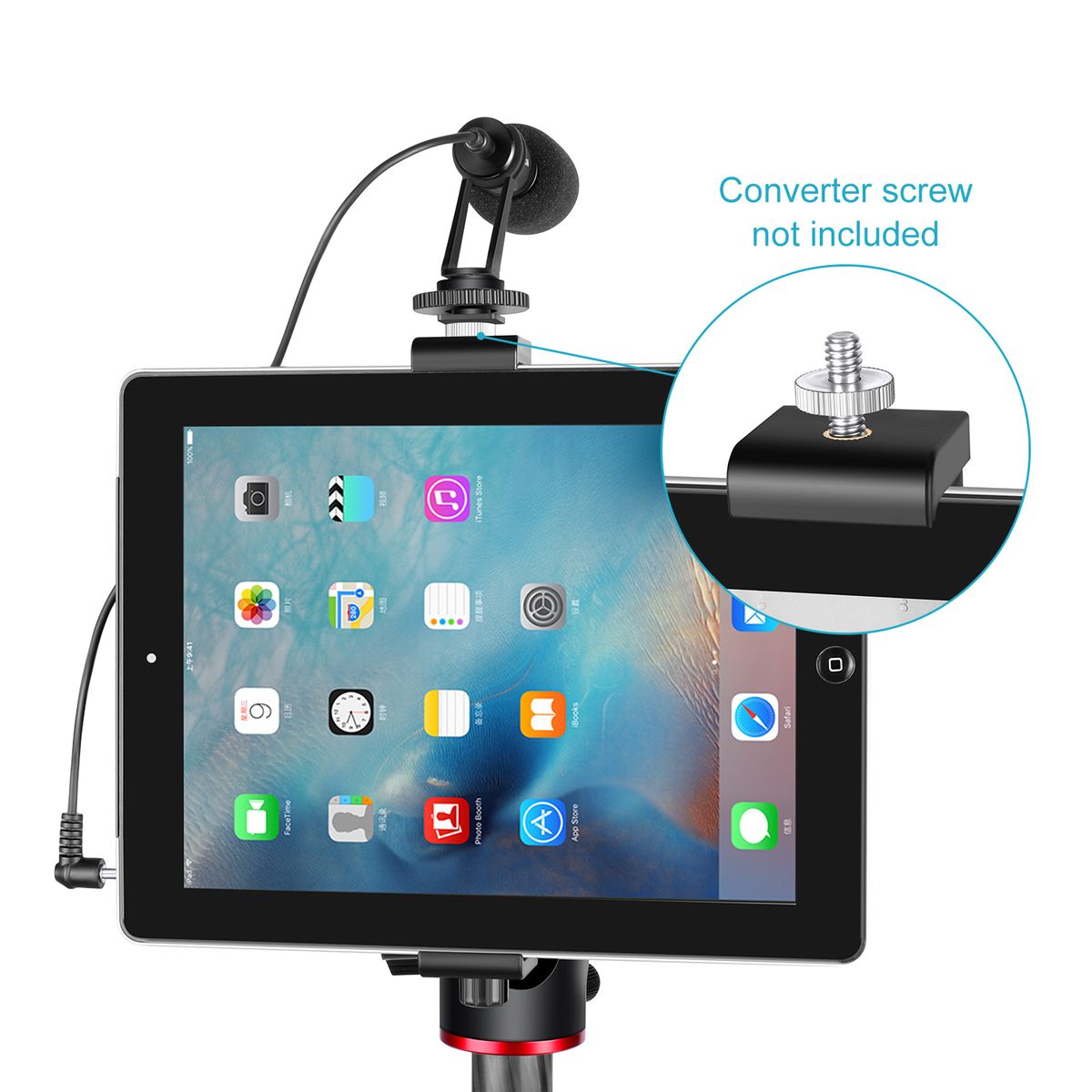 IPad Tablet Tripod Mount Adapter Holder, 6.3-9.25 Inches/16-23.5 Centimeters Adjustable Clamp For IPad Mini IPad 2/3/4, IPad Air/Air2, IPad Pro Surface Samsung Tab 7.0 Series