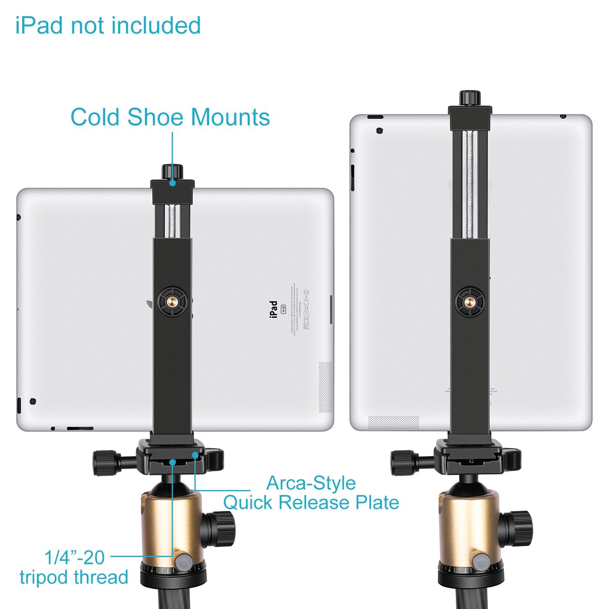 IPad Tablet Tripod Mount Adapter Holder, 6.3-9.25 Inches/16-23.5 Centimeters Adjustable Clamp For IPad Mini IPad 2/3/4, IPad Air/Air2, IPad Pro Surface Samsung Tab 7.0 Series