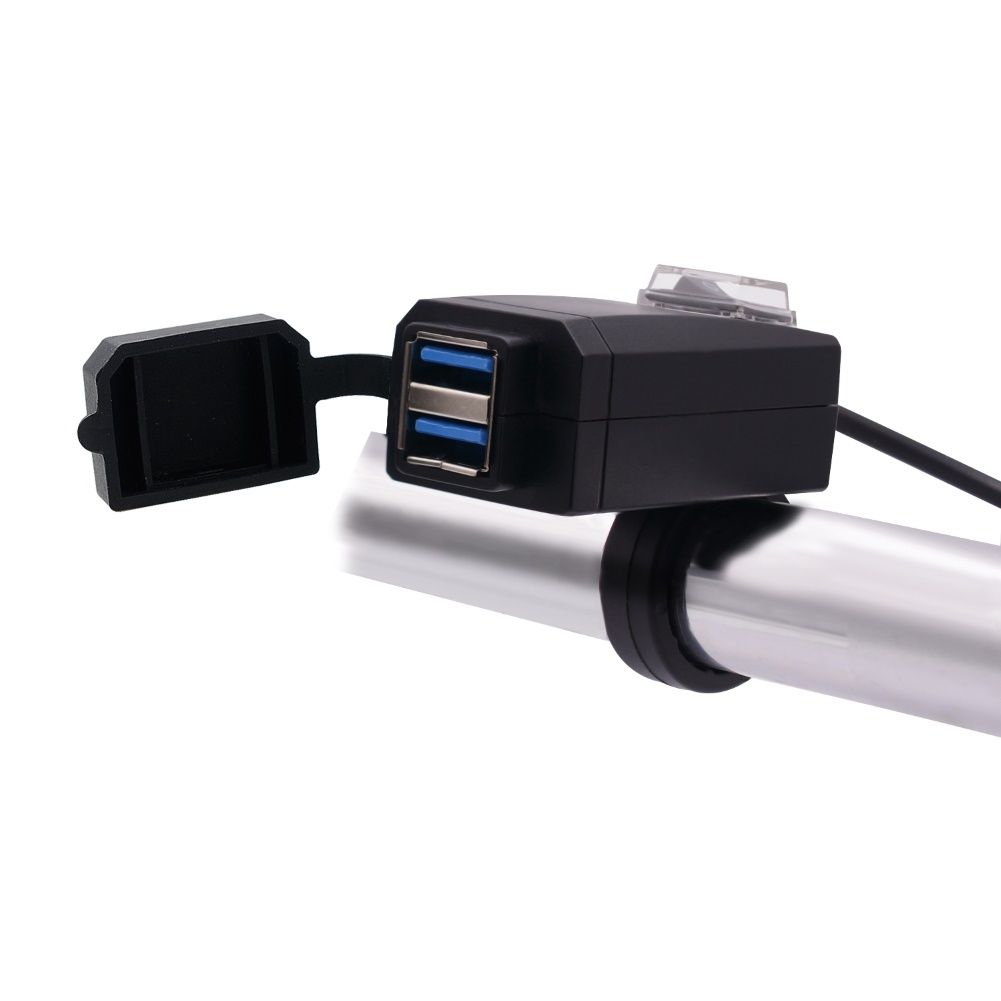 12-24V Motorcycle Dual USB Charger QC3.0 Fast Charging-Black