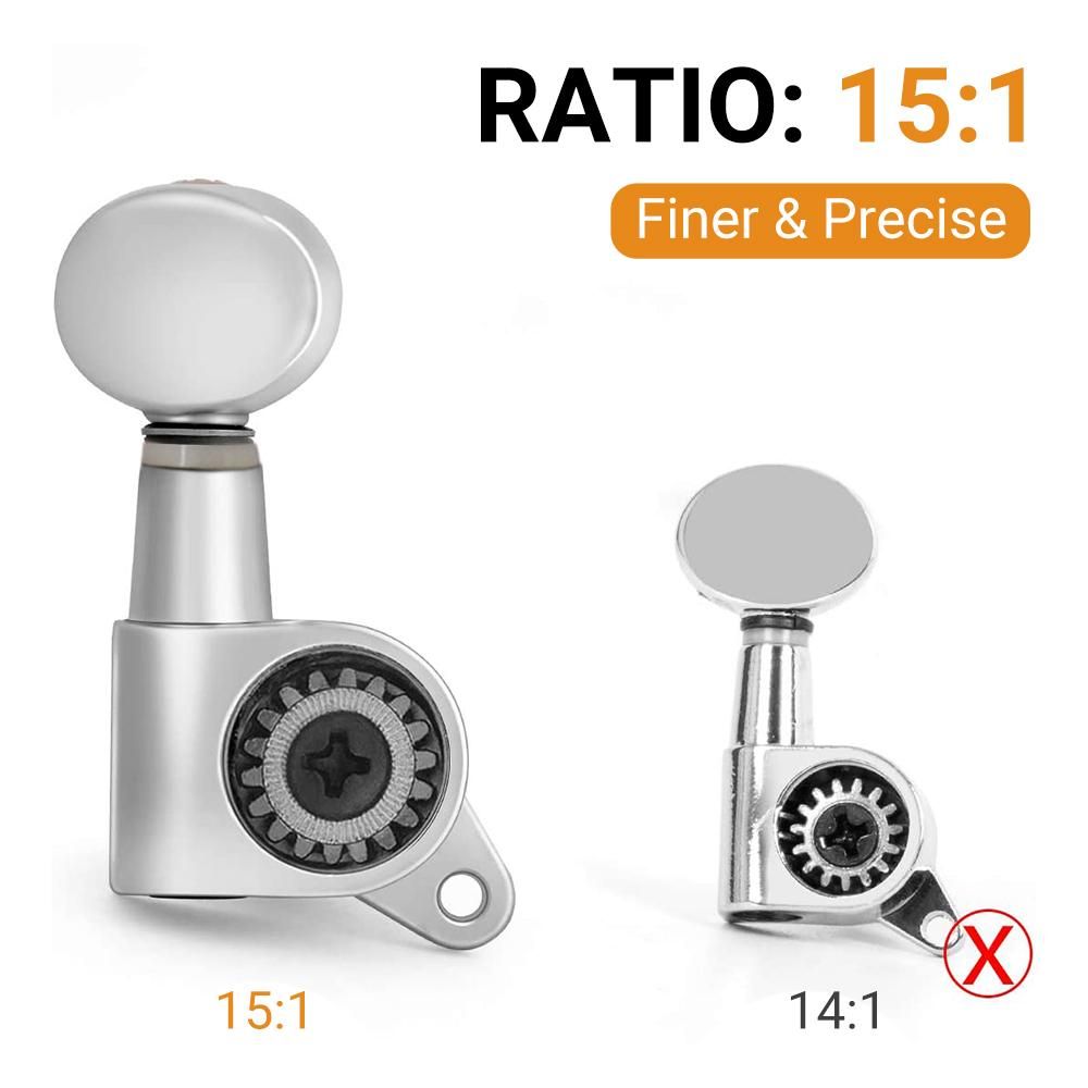 Guitar String Tuning Pegs Tuning Machines Sealed Machine Heads Tuning Keys Oval Button 3 Left 3 Right for Electric Guitar or Acoustic Guitar Chrome Gold
