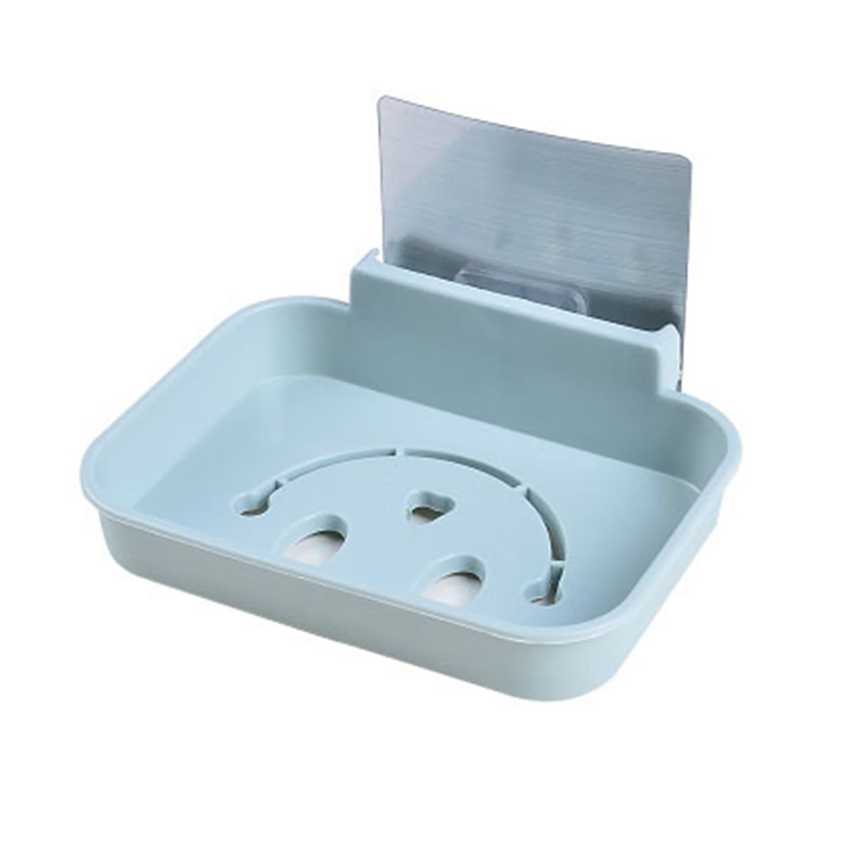 Soap Holder Hollow Smile Face Thicken PP Self-Adhesive Wall Mounted Self Draining Soap Holder For Bathroom-Blue