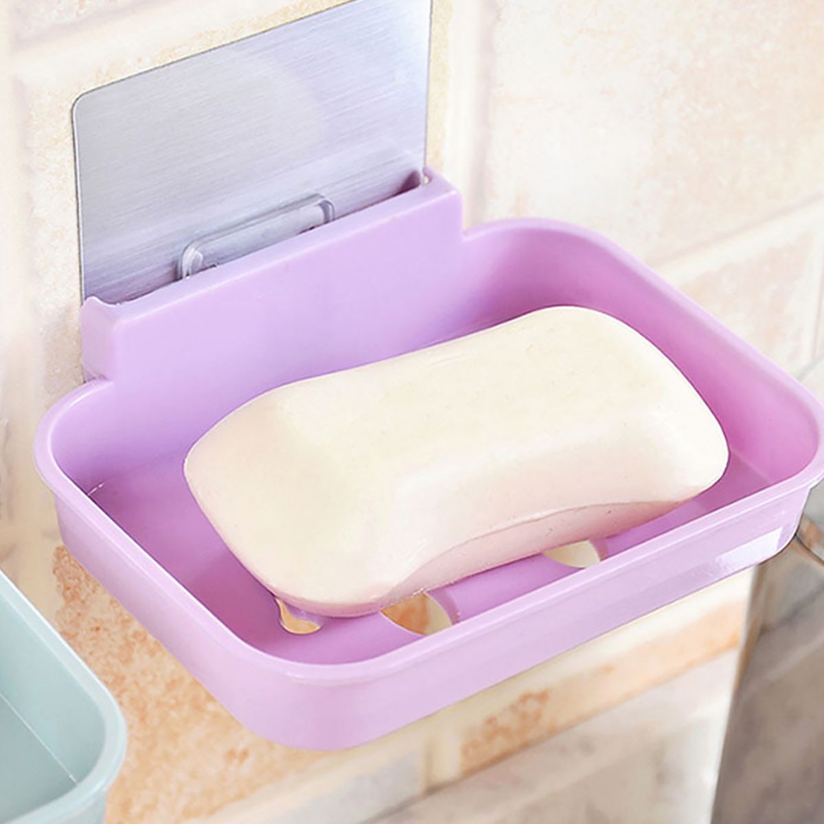 Soap Holder Hollow Smile Face Thicken PP Self-Adhesive Wall Mounted Self Draining Soap Holder For Bathroom-Blue