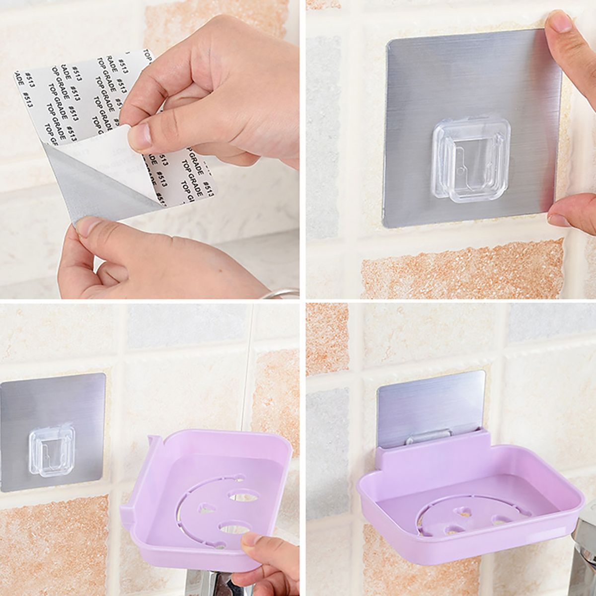 Soap Holder Hollow Smile Face Thicken PP Self-Adhesive Wall Mounted Self Draining Soap Holder For Bathroom-Blue