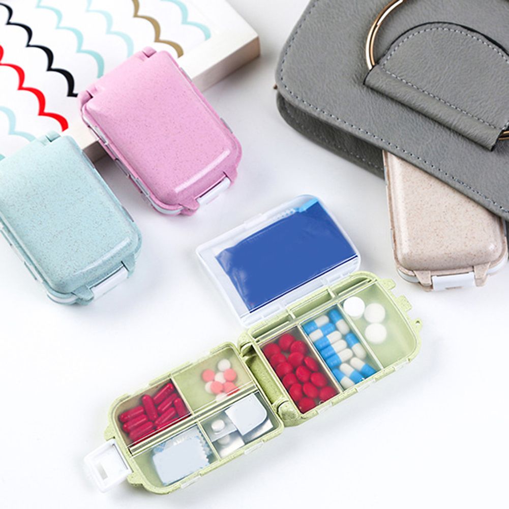 Portable 8 Compartments Travel Pill Medicine Storage-Beige