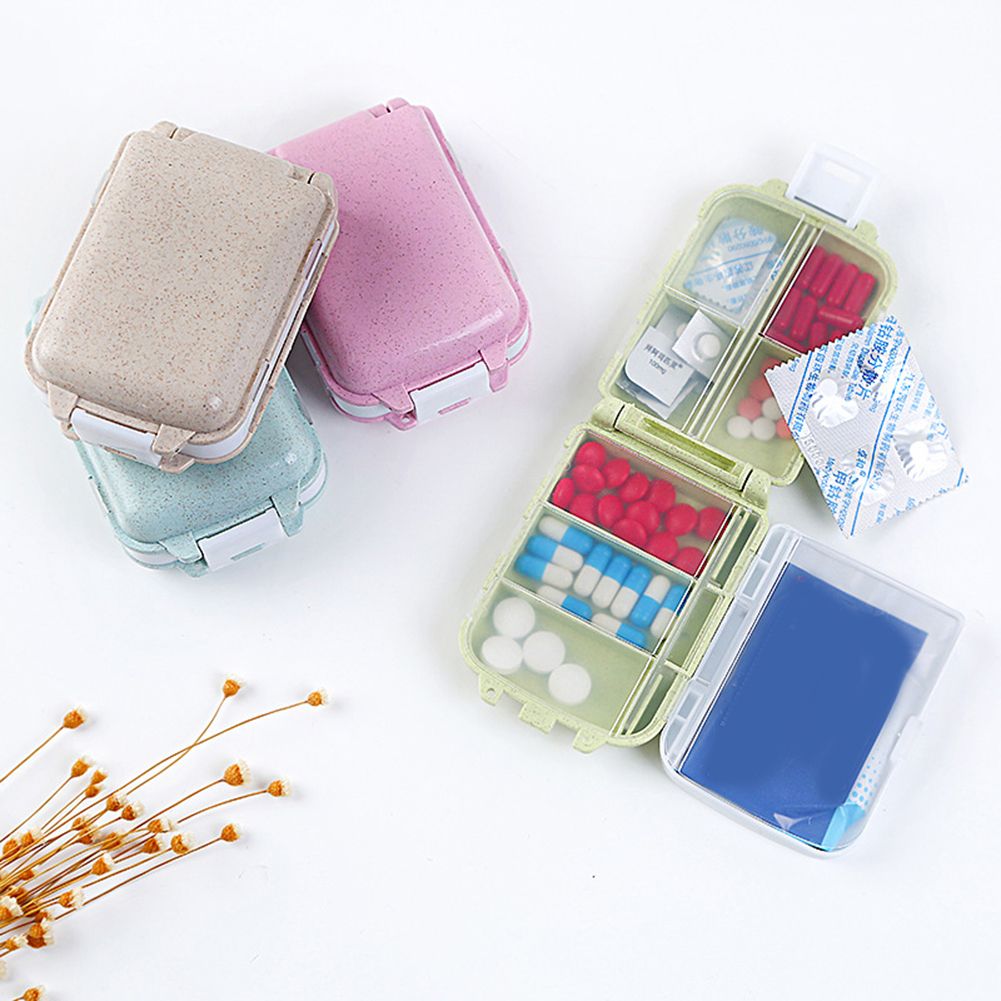 Portable 8 Compartments Travel Pill Medicine Storage-Beige