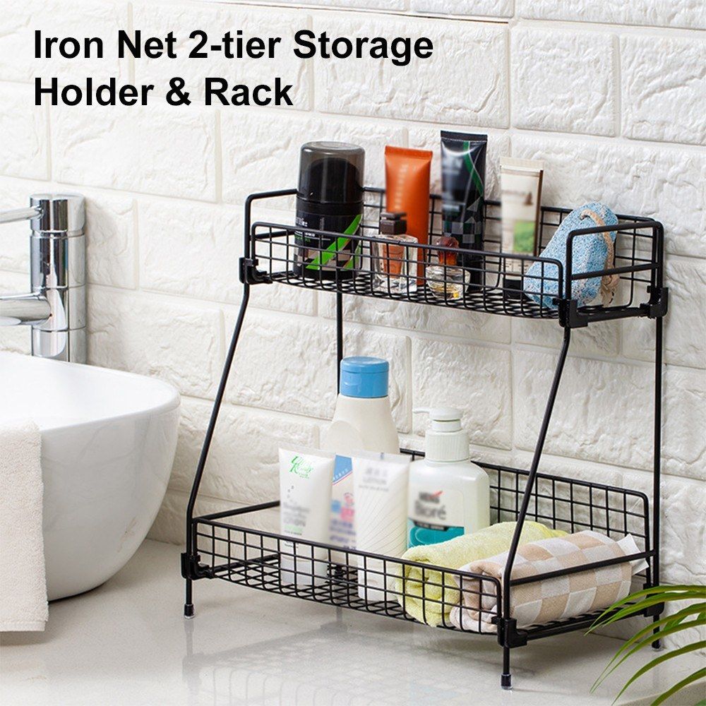 2-tier Storage Holder   Rack Iron Net Basket Storage Shelf