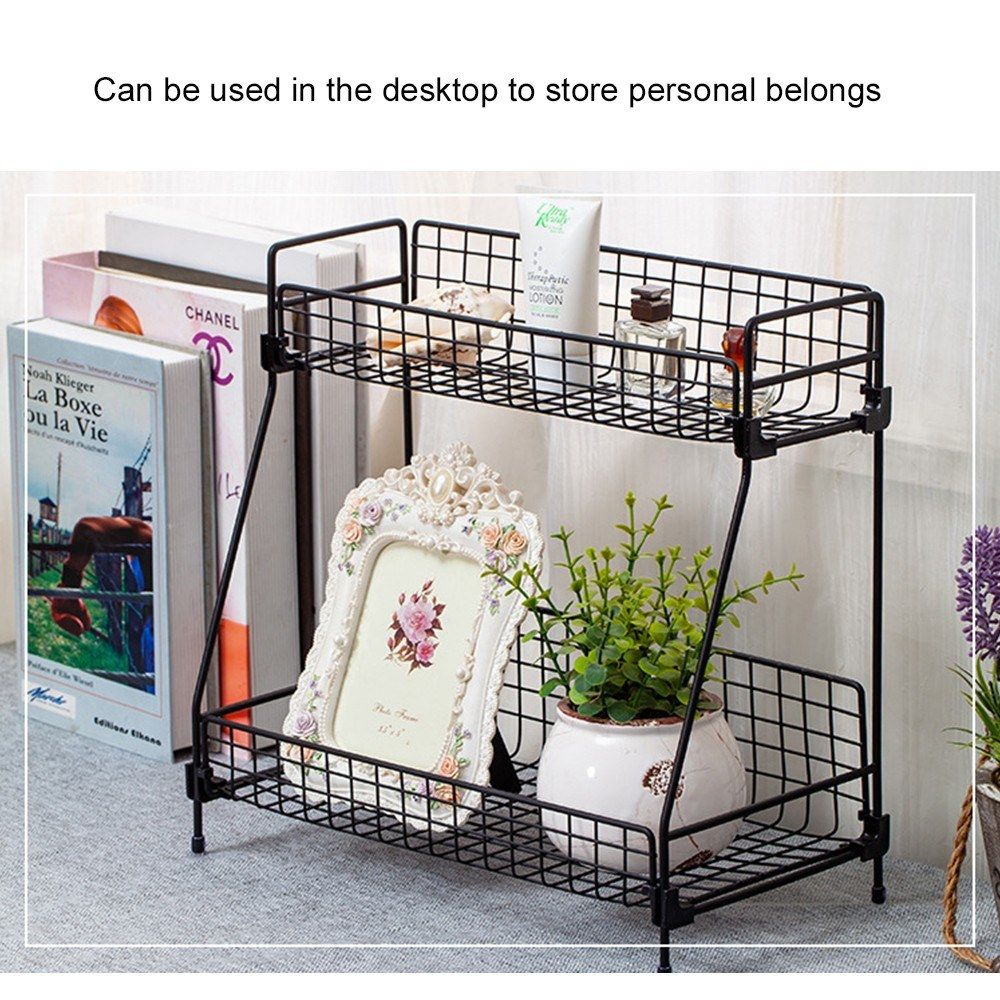 2-tier Storage Holder   Rack Iron Net Basket Storage Shelf