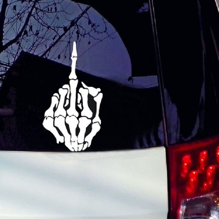 10 PCS Anti-High Beam Car Sticker Middle Finger Despise Reflective Car Sticker Bones Motorcycle Sticker(White)