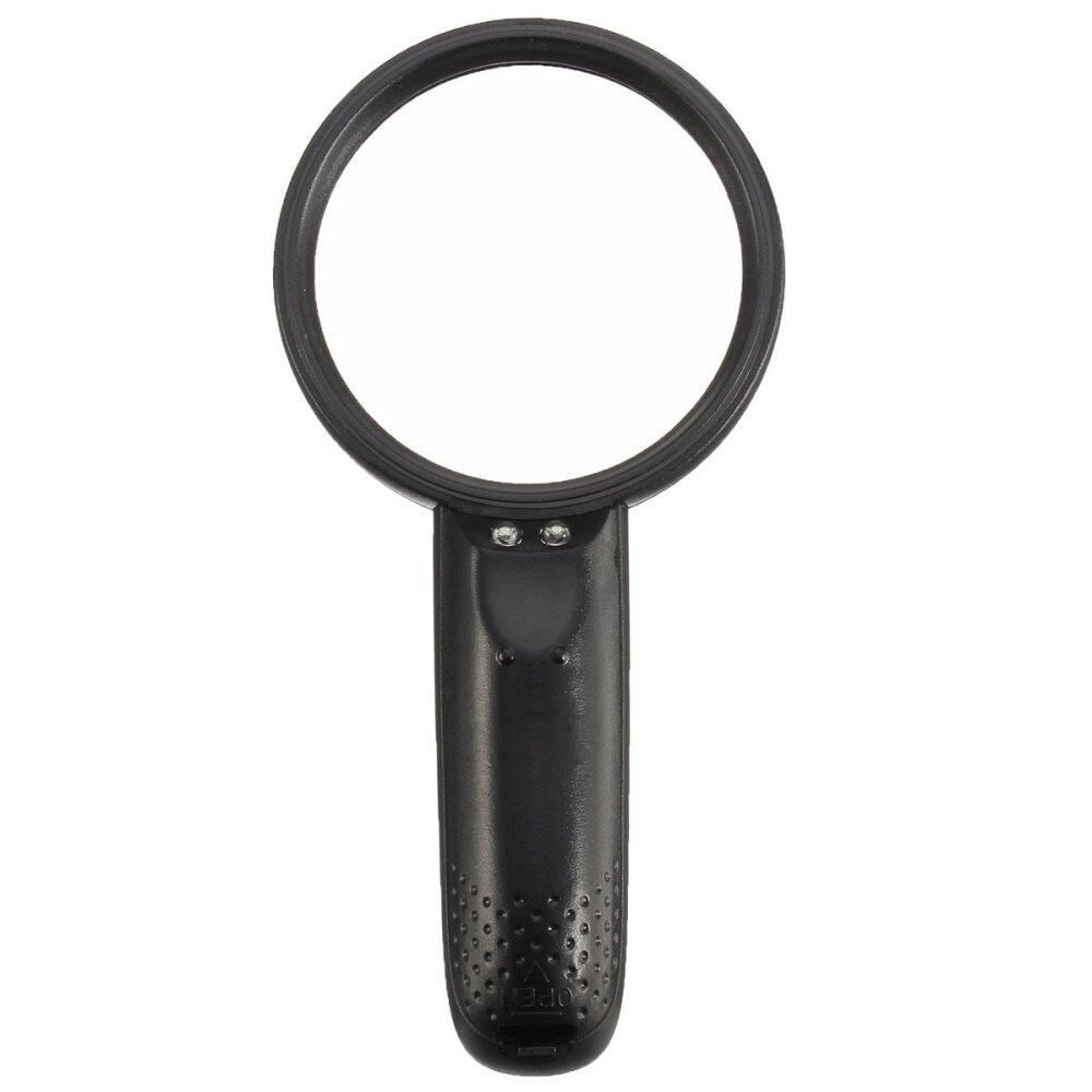 ABS Engineering Plastics 75mm 2 LED Light Illuminated 2.5/3X Handheld Lace Read Magnifier Magnifying Glass Black Black