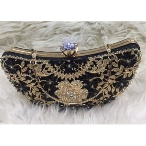 Crystal Metallic Clutch Purse - Black