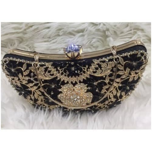 Crystal Metallic Clutch Purse - Black