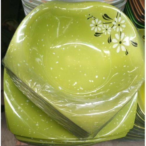 Big 12 Pieces Unbreakable Ceramic Bowl & Flat Slanted Plates