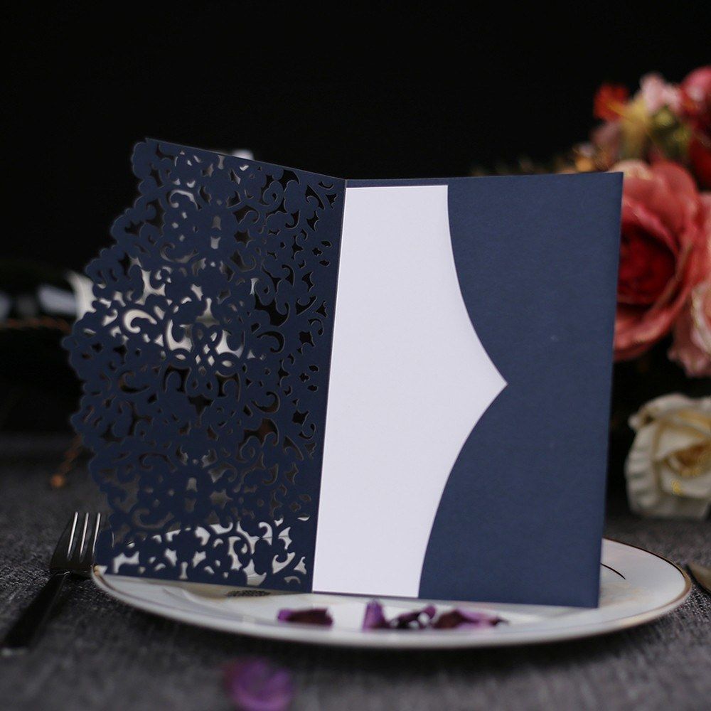 10pcs Blue Laser Cut Invitation Cards Invitation Holders