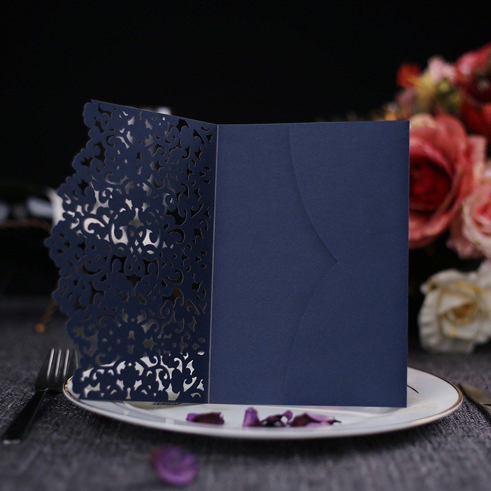 10pcs Blue Laser Cut Invitation Cards Invitation Holders