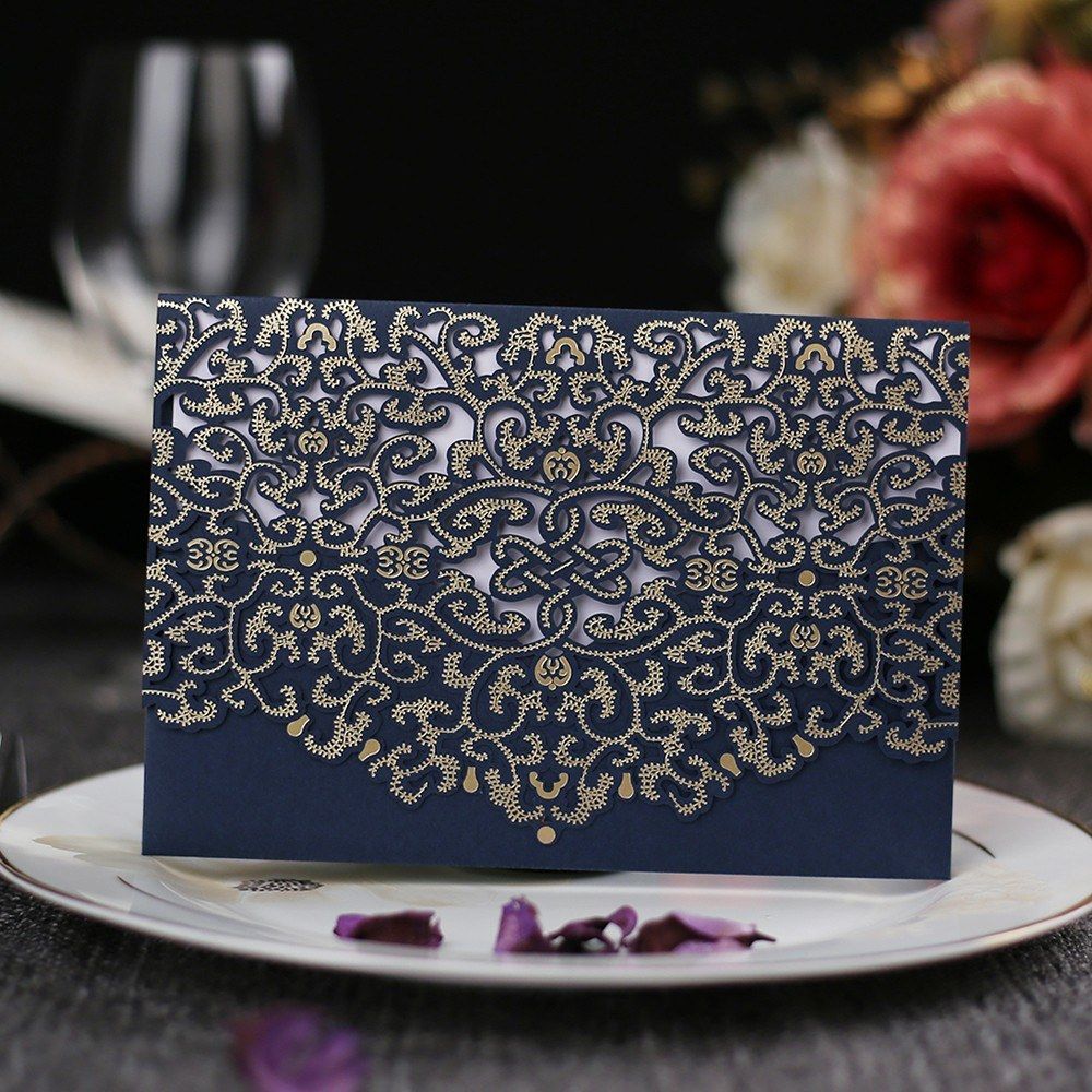 10pcs Blue Laser Cut Invitation Cards Invitation Holders