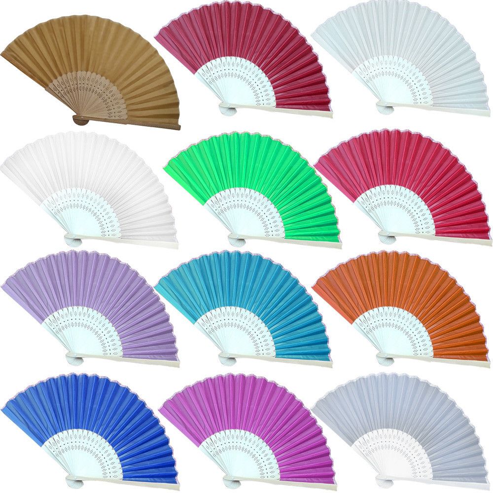 Style Wedding Fan Chinese Party Bamboo Hand Held Silk Folding Fan Decor 38CM