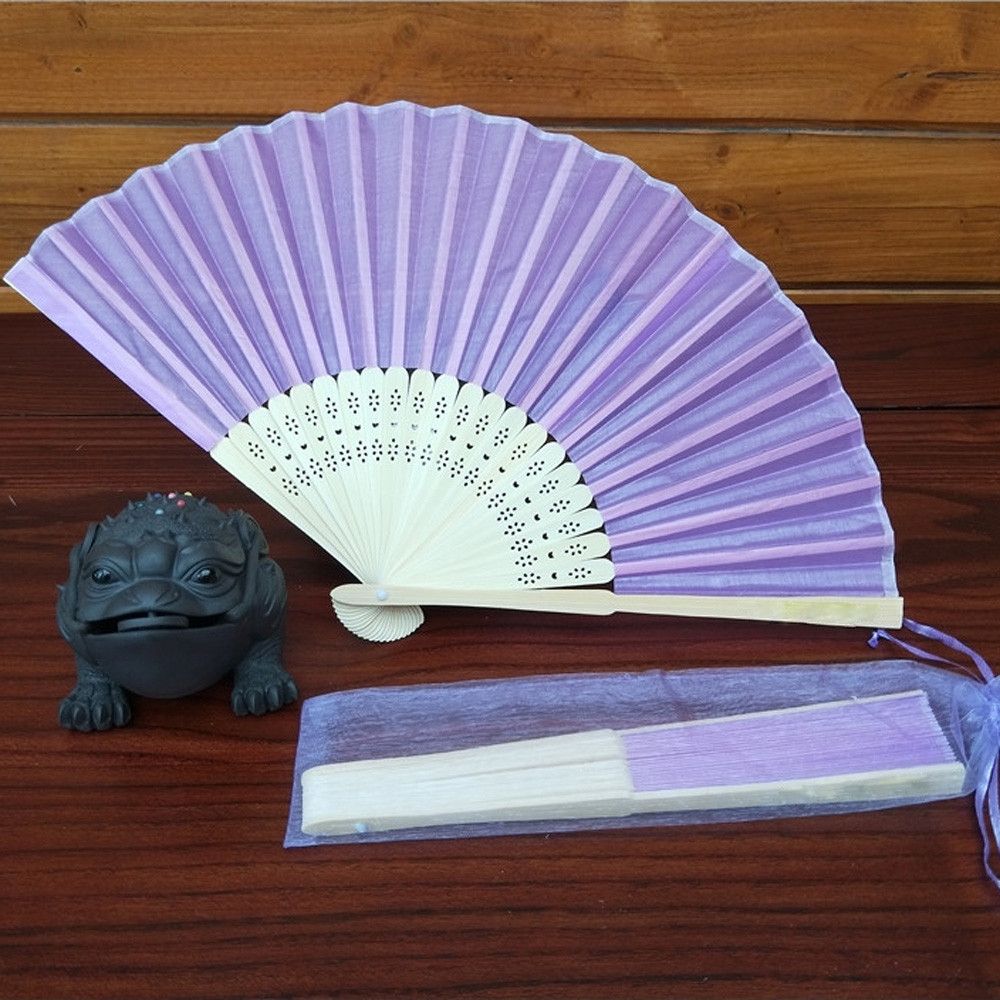 Style Wedding Fan Chinese Party Bamboo Hand Held Silk Folding Fan Decor 38CM