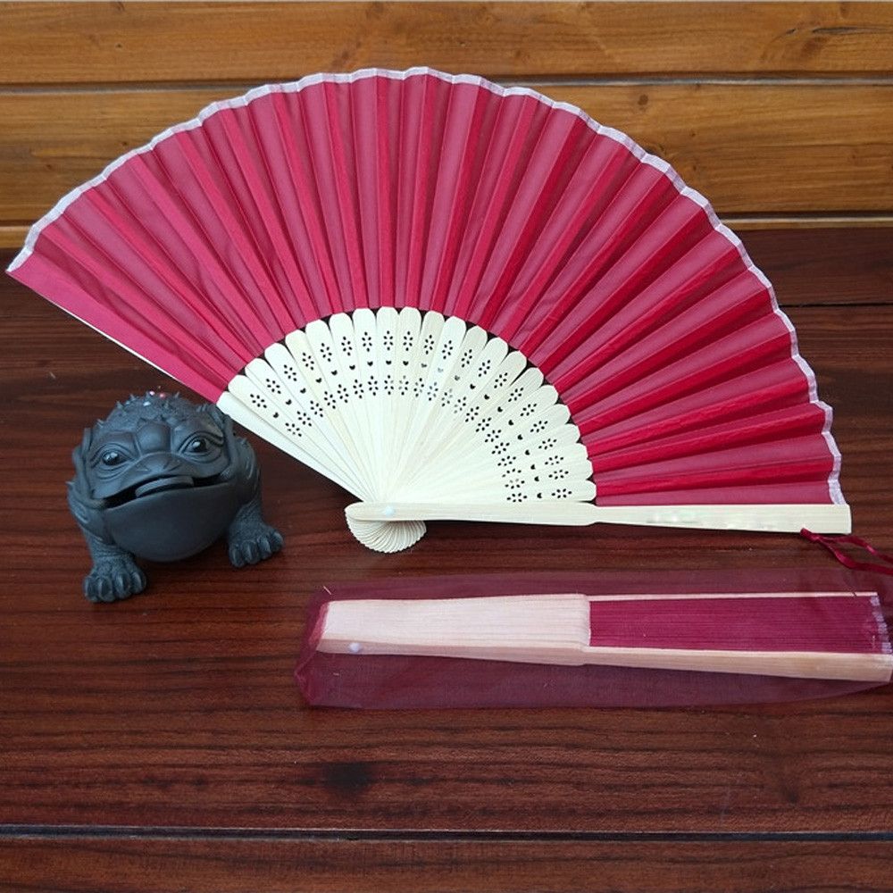 Style Wedding Fan Chinese Party Bamboo Hand Held Silk Folding Fan Decor 38CM