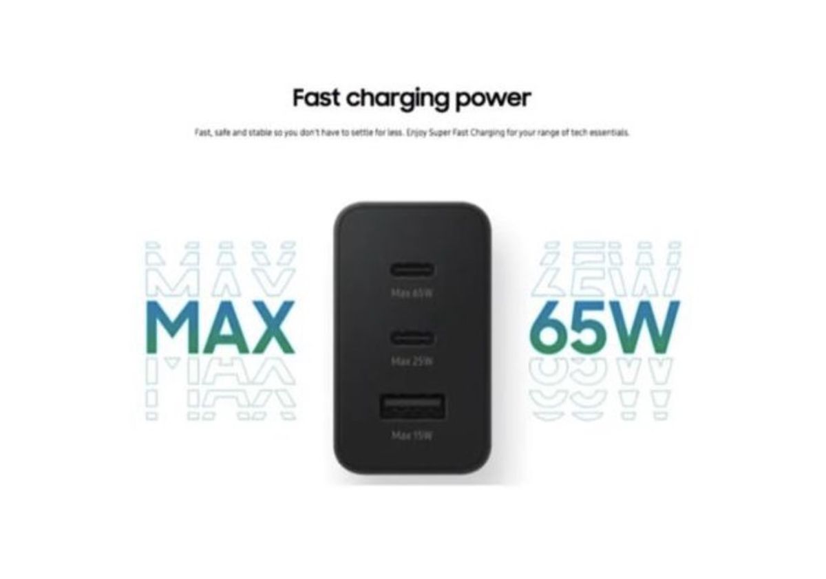 Pd 65 Watts Trio Power Adapter With Usb Type C X 2 Ports, Usb A Port, Fastest Charge