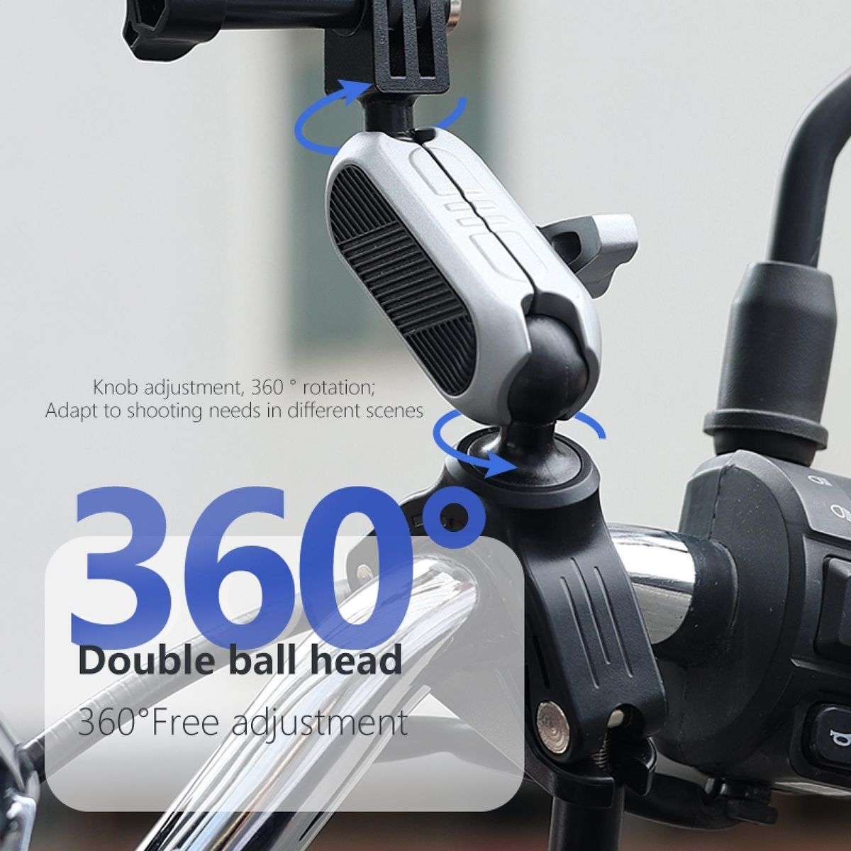 PULUZ PU862 Camera Mount Clamp Mount Bicycle Handlebar Adapter Mount Aluminum Alloy with Dual 360°Rotatable Ball Head with GoPro Adapter Phone Clip Compatible with SJCAM GoPro Hero 11/10/9/8/7 and Other Action Cameras