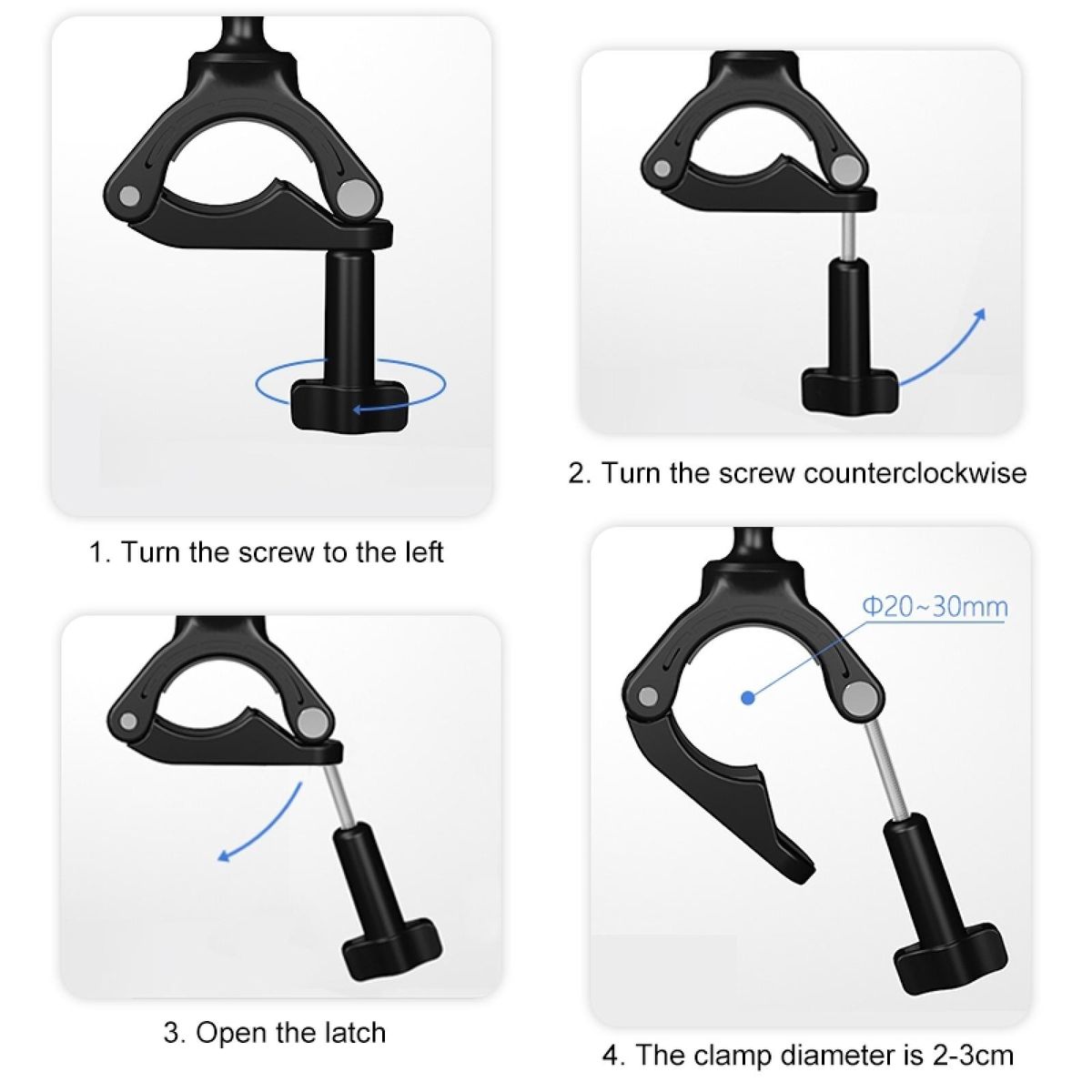 PULUZ PU862 Camera Mount Clamp Mount Bicycle Handlebar Adapter Mount Aluminum Alloy with Dual 360°Rotatable Ball Head with GoPro Adapter Phone Clip Compatible with SJCAM GoPro Hero 11/10/9/8/7 and Other Action Cameras