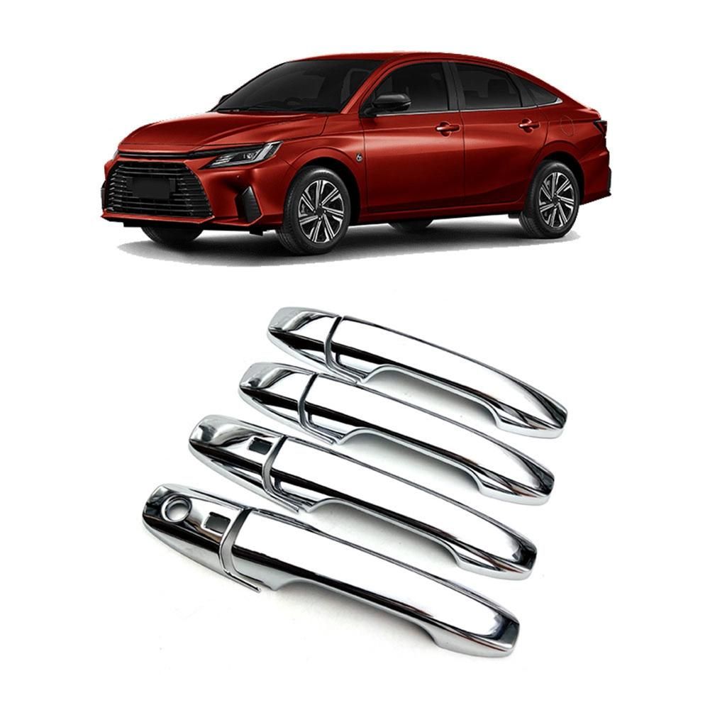 8Pcs Chrome Silver Car Exterior Side Door Handle Frame Cover Trim for Toyota Yaris Ativ / Vois 2022 2023