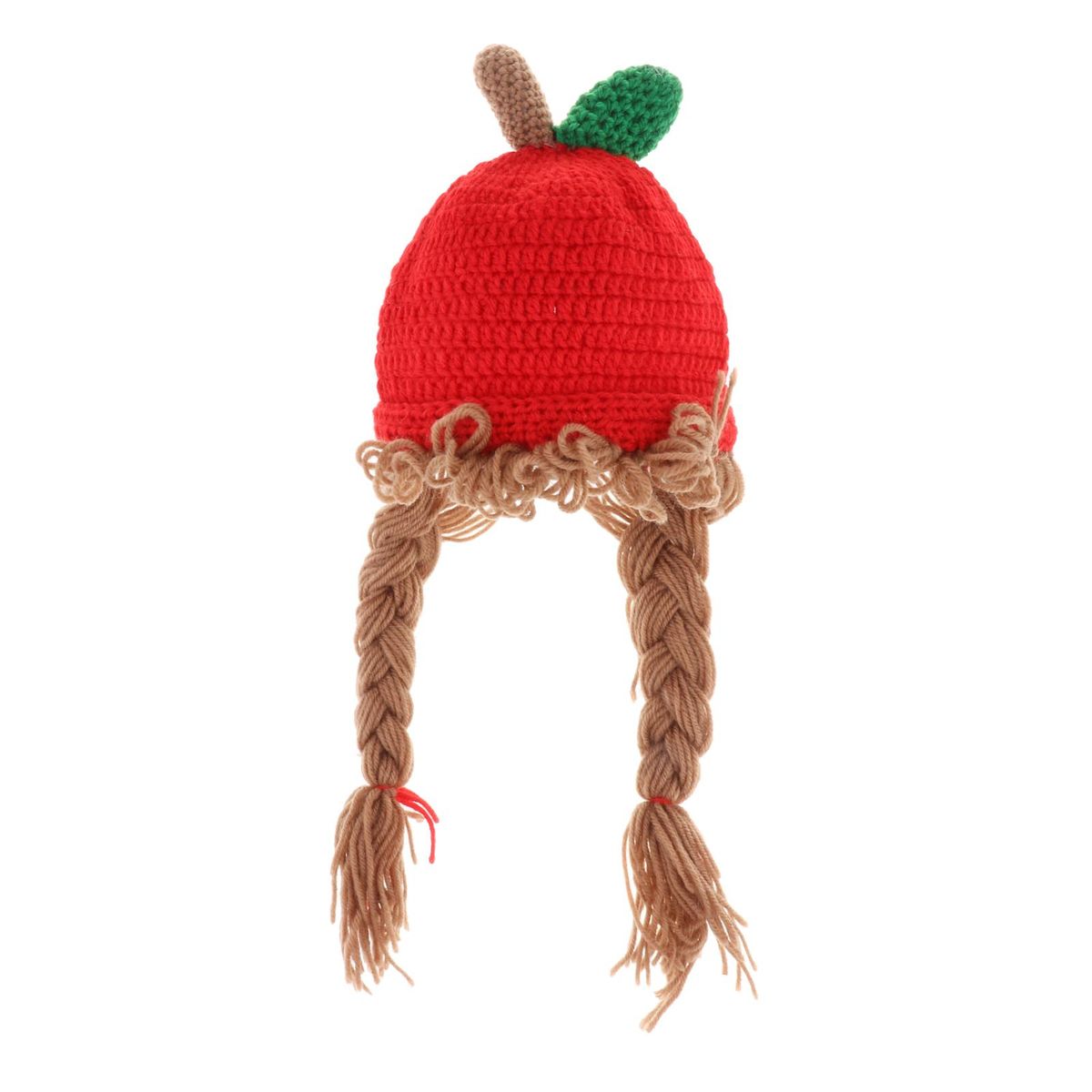 Children Knitted Wig Hat Baby Cute Winter     Shape 1-7 Years Old Red