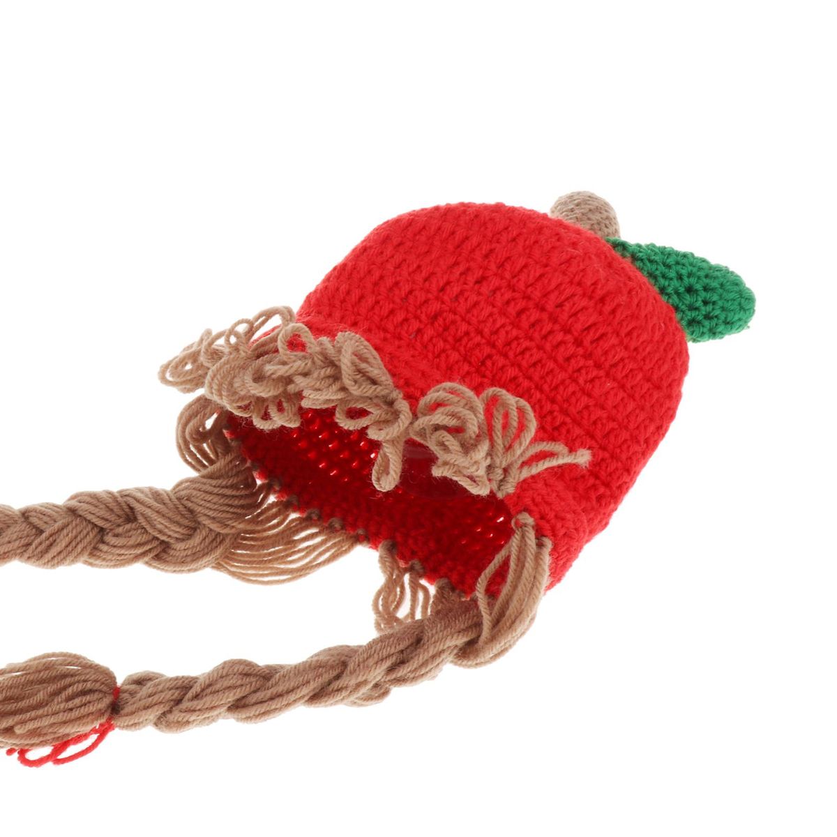Children Knitted Wig Hat Baby Cute Winter     Shape 1-7 Years Old Red