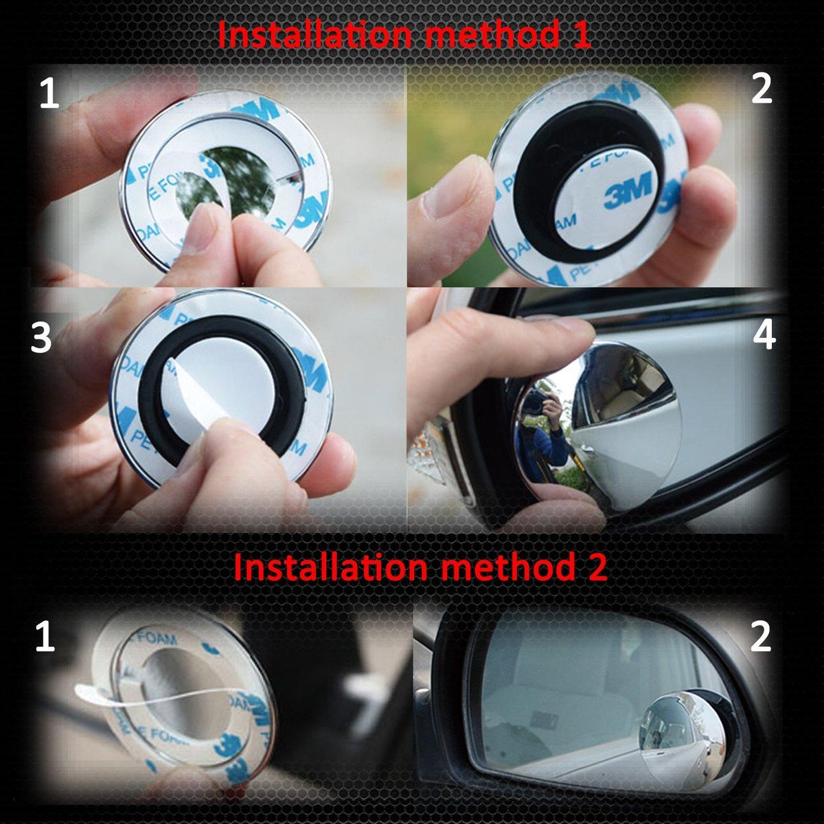 Blind Spot Mirror, Rearview Convex Adjustable Side Mirrors, Frameless Sway Rotate Wide Angle Rear View Mirror HD Glass Fan Shape Stick-on 3M Adhesive For SUV Car Truck Van Traffic Safety 2pcs