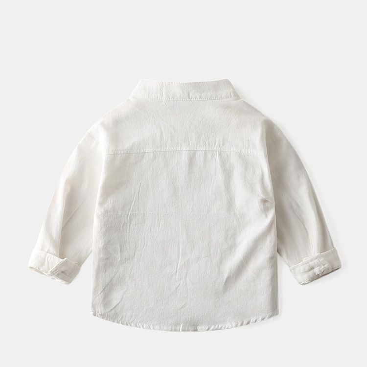 100% Cotton Kids Long Sleeve Stand Collar Boys Shirts-White