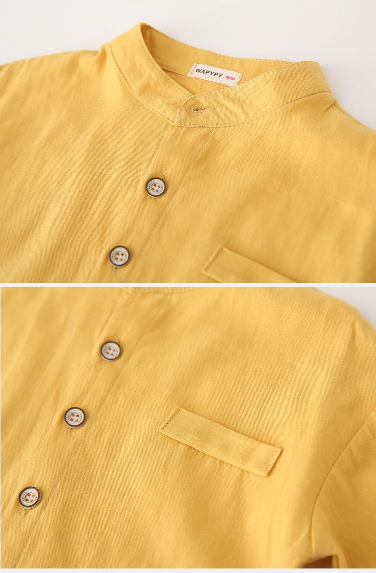 100% Cotton Kids Long Sleeve Stand Collar Boys Shirts-White