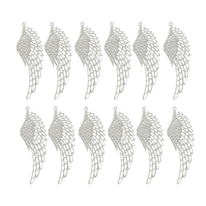 12pcs Antique Silver Large Hollowed Angel Wing Charms Pendants Crafts