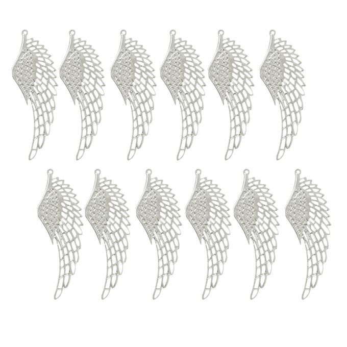12pcs Antique Silver Large Hollowed Angel Wing Charms Pendants Crafts