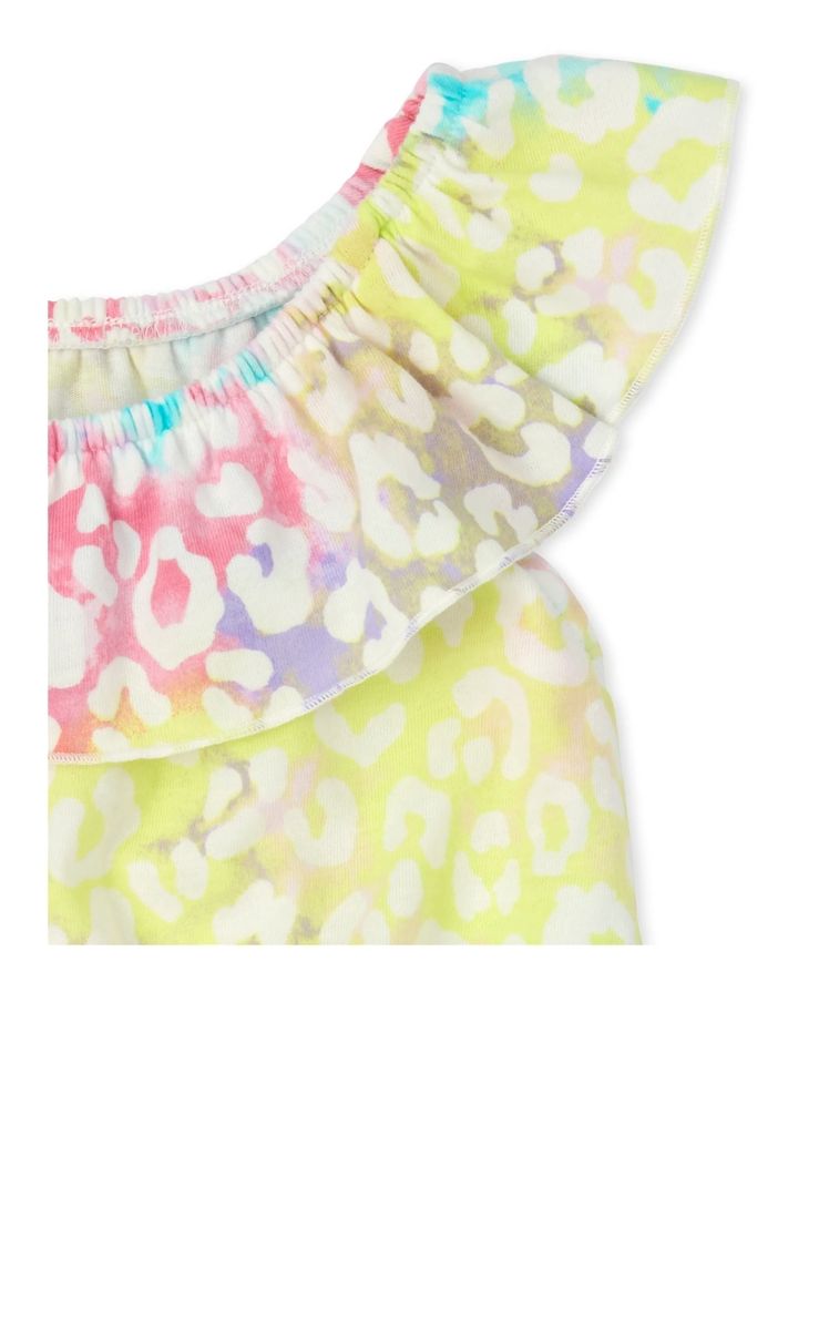 Girls Rainbow Leopard Ruffle Romper - Pink