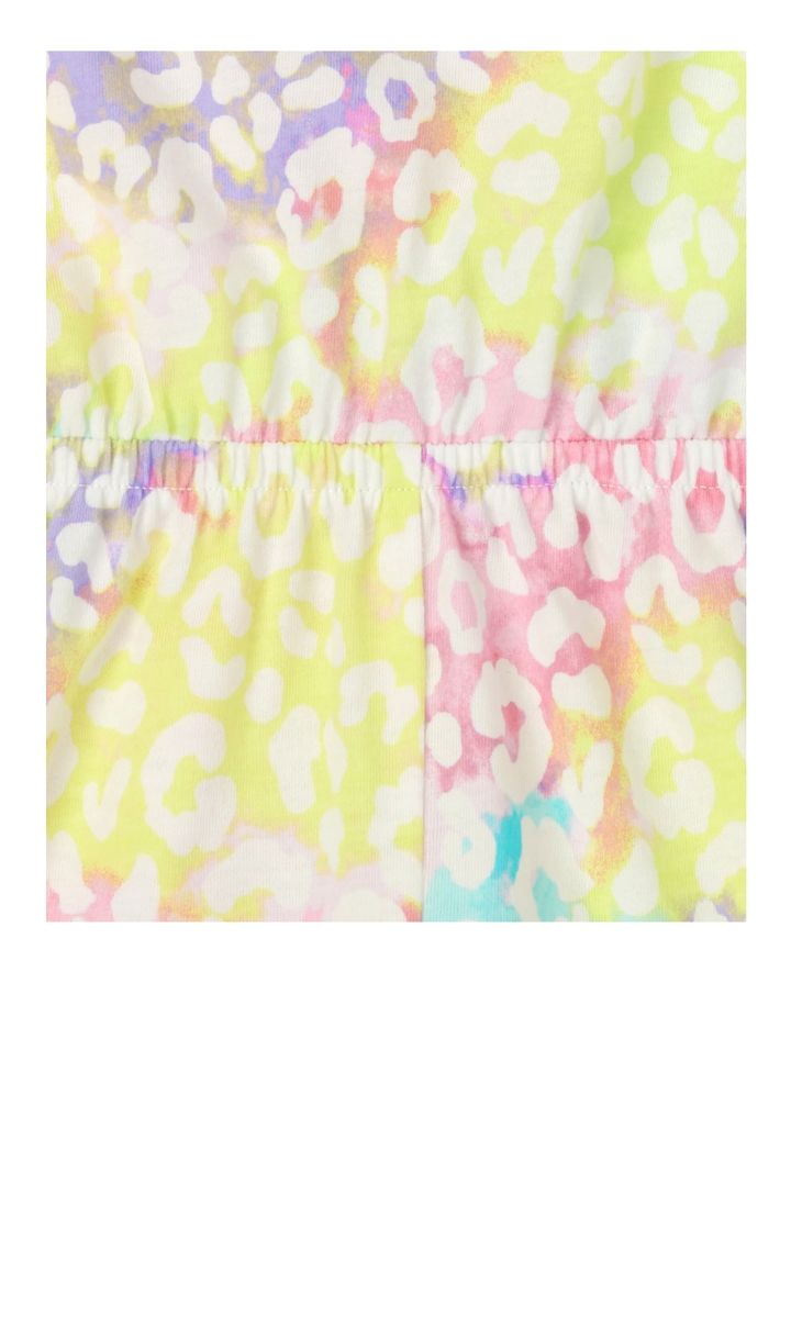 Girls Rainbow Leopard Ruffle Romper - Pink