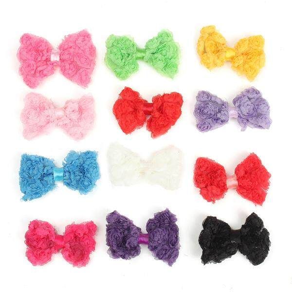 12pcs Mix Baby Girl Rose Flower Chiffon Bowknot Hair Bows Clip Headbands
