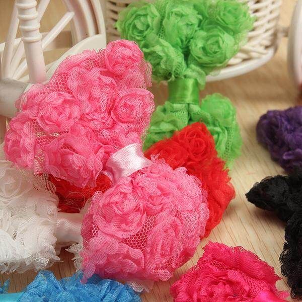 12pcs Mix Baby Girl Rose Flower Chiffon Bowknot Hair Bows Clip Headbands