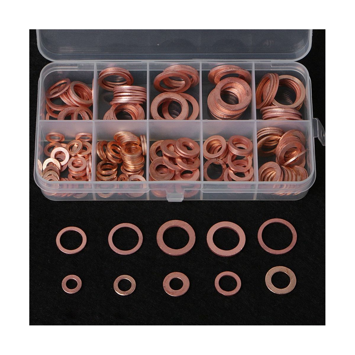 200Pcs O Ring Copper Metric Washers Assortment Kit Flat Sealing Washer 9 Sizes M6 M8 M10 M12 M14