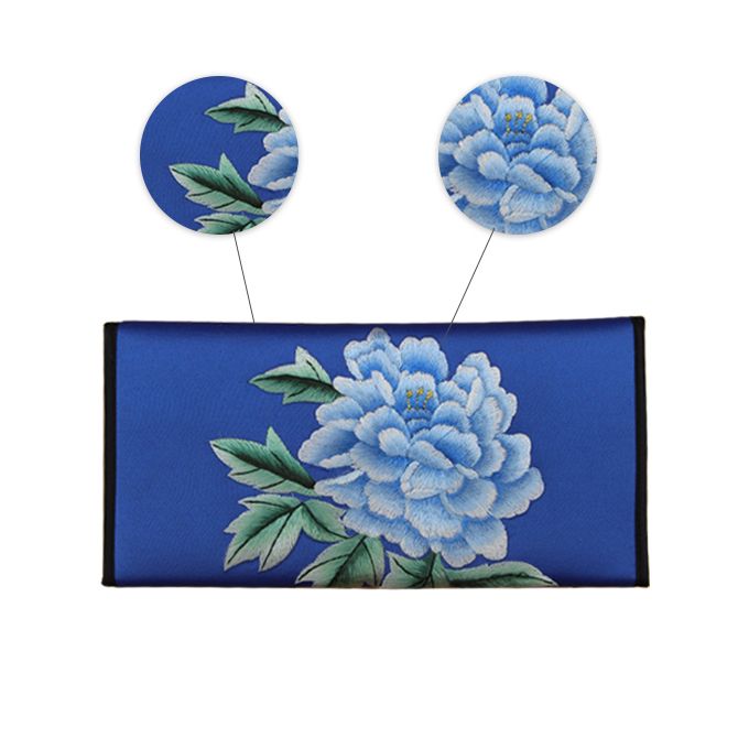 Shu Embroidery Production Blue Wallet Embroidered By Hand Intangible Cultural Heritage, Chinese Traditional Folk Handicrafts